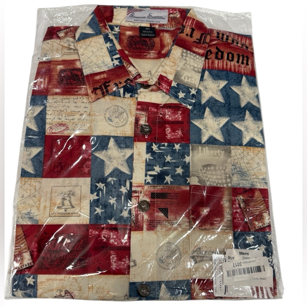 The Flag Shirt NWT Men's Freedom Patriotic Hawaiian Shirt Red Blue White - 3XL